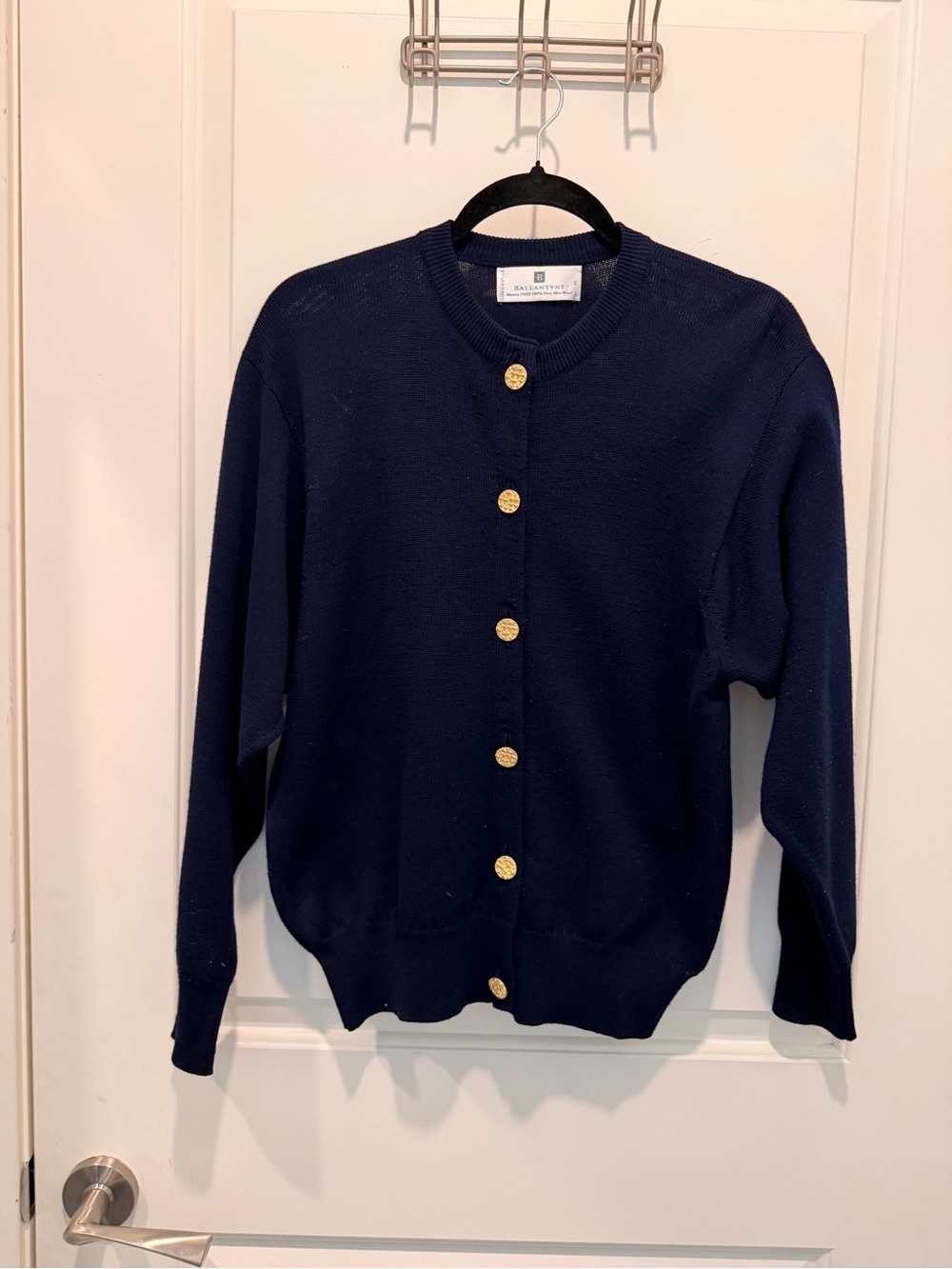 Ballantyne Vintage Merino 2000 100% Pure New Wool Navy Blue Cardigan Size M